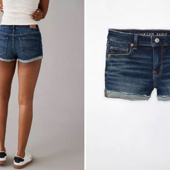 American Eagle AE Next Level Super Stretch Denim Shorts Size 8 Dark Wash - Picture 10 of 10